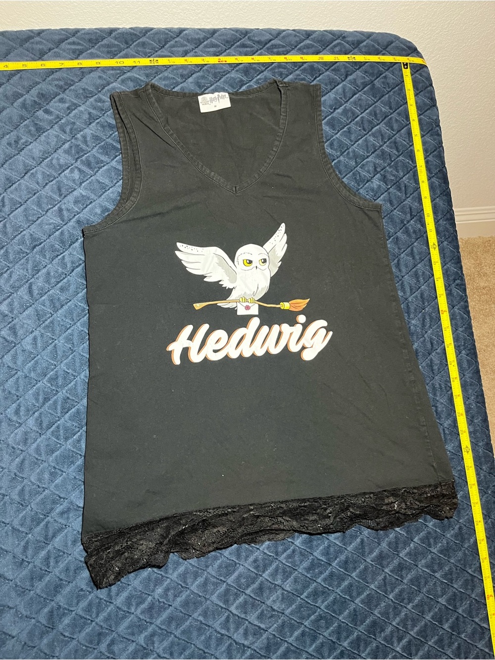 Hedwig Graphic Black Lace-Hem Tank Top